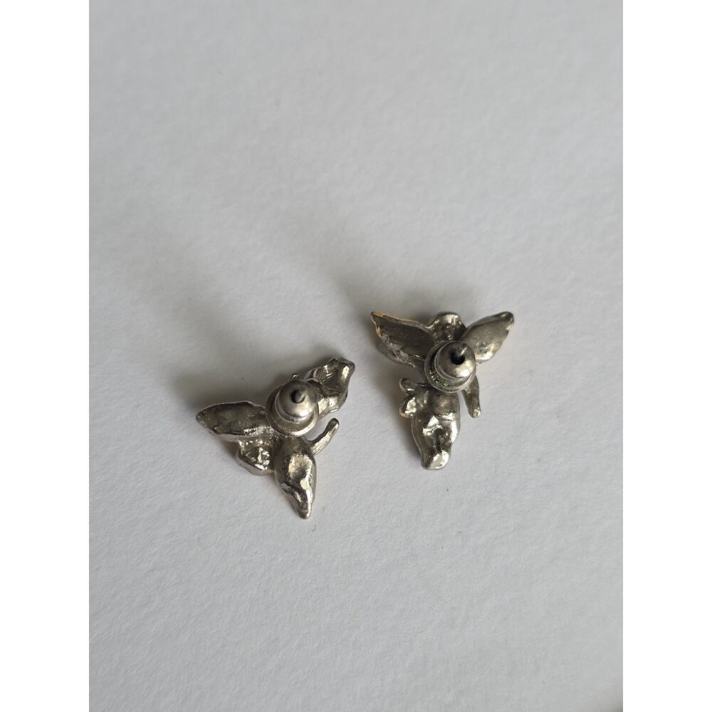 Vtg Cherub Angel Earrings Silver Gold Tone Studs Guardians - Picture 5 of 6